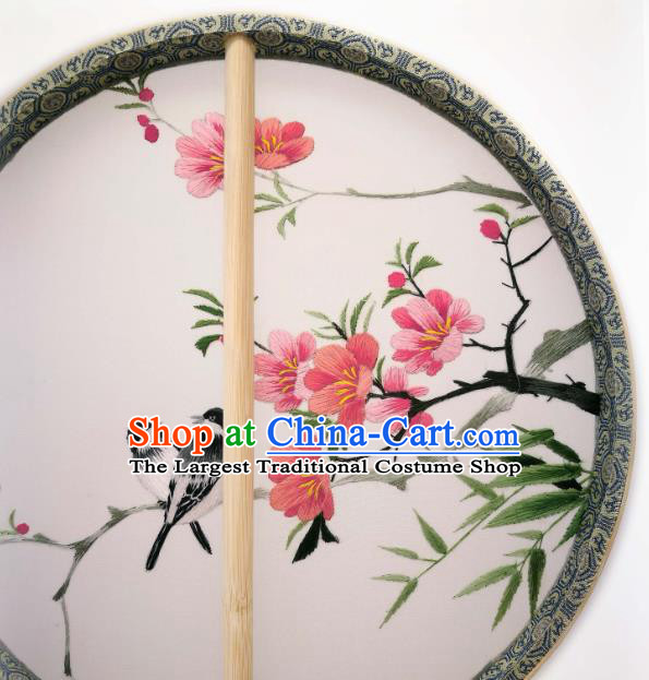 China Classical Silk Circular Fan Traditional Hanfu Palace Fan Suzhou Embroidered Begonia Fan