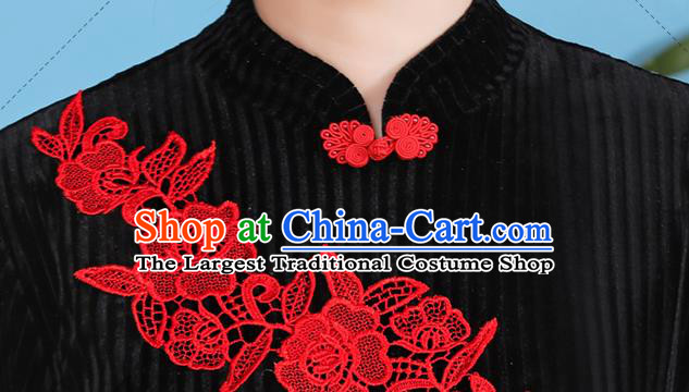 China Stage Show Red Lace Fishtail Cheongsam Catwalks Black Velvet Qipao Dress Compere Clothing