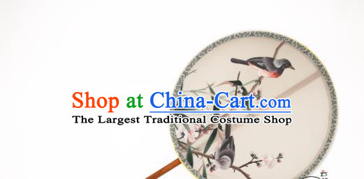 China Suzhou Embroidered Plum Bird Fan Classical Dance Silk Circular Fan Traditional Hanfu Palace Fan
