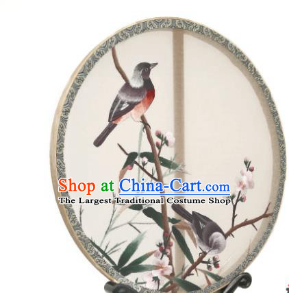 China Suzhou Embroidered Plum Bird Fan Classical Dance Silk Circular Fan Traditional Hanfu Palace Fan