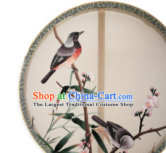 China Suzhou Embroidered Plum Bird Fan Classical Dance Silk Circular Fan Traditional Hanfu Palace Fan