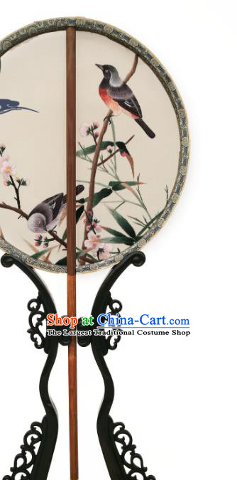 China Suzhou Embroidered Plum Bird Fan Classical Dance Silk Circular Fan Traditional Hanfu Palace Fan