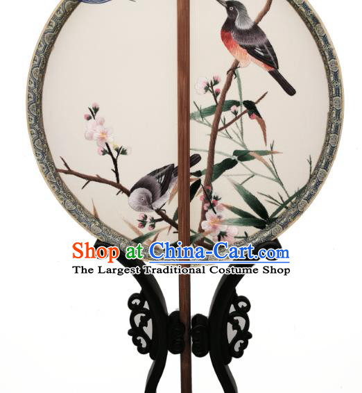 China Suzhou Embroidered Plum Bird Fan Classical Dance Silk Circular Fan Traditional Hanfu Palace Fan