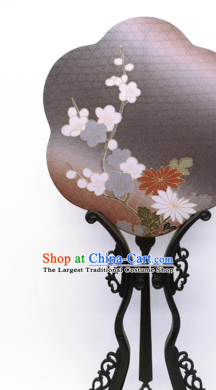 China Traditional Dance Grey Silk Fan Classical Hanfu Fans Hand Painting Plum Blossom Palace Fan