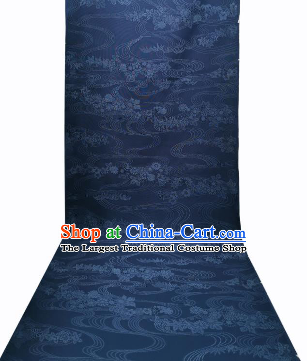 Asian Japan Classical Flow Chrysanthemum Pattern Silk Fabric Traditional Japanese Kimono Navy Brocade Material