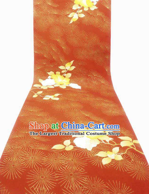 Asian Japan Traditional Kimono Printing Brocade Material Japanese Wedding Dress Red Silk Fabric