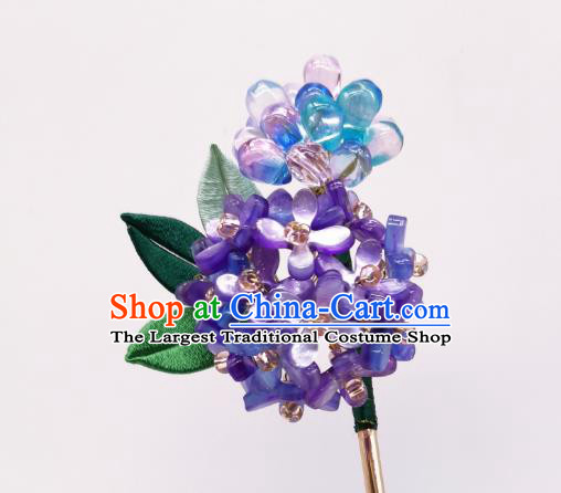 Chinese Traditional Hanfu Hairpin Handmade Ancient Palace Lady Purple Hydrangea Hair Stick