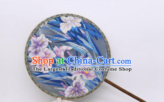 China Traditional Palace Fan Ancient Song Dynasty Princess Silk Fan Classical Embroidered Iris Flowers Circular Fans