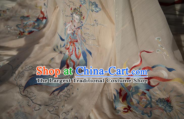 China Ancient Goddess White Hanfu Dress Traditional Tang Dynasty Embroidered Historical Clothing for Court Beauty