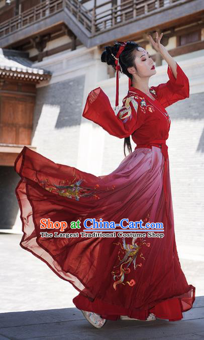 China Traditional Song Dynasty Embroidered Historical Clothing Ancient Princess Wedding Red Hanfu Dress Apparels for Woman