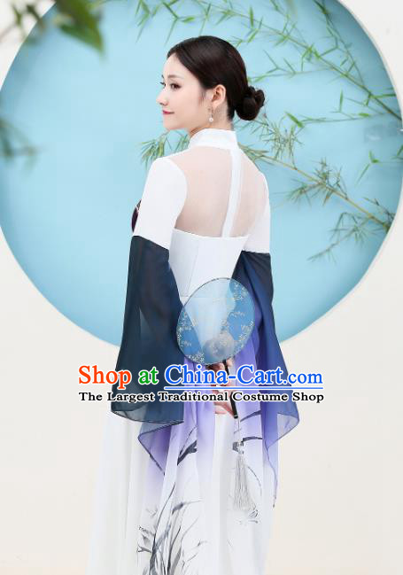 China Catwalks Ink Painting Orchids Qipao Dress Stage Show Cheongsam Woman Classical Dance Clothing