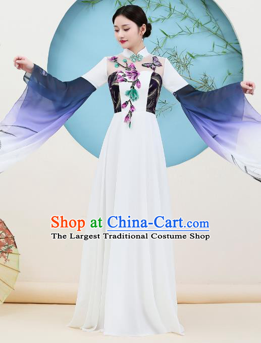China Catwalks Ink Painting Orchids Qipao Dress Stage Show Cheongsam Woman Classical Dance Clothing