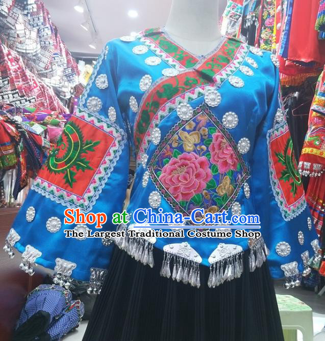 Chinese Tujia Ethnic Woman Costumes Traditional Guizhou Miao National Minority Stage Performance Clothing