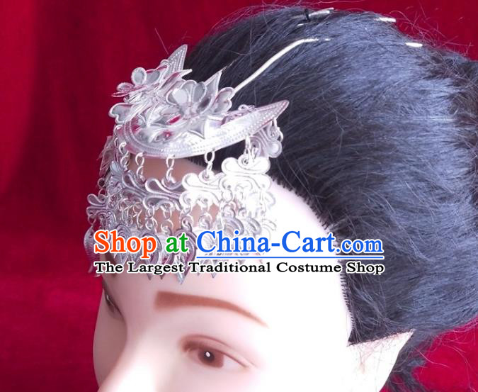 China Hmong Ethnic Hair Crown Guizhou Miao Nationality Silver Hairpin Traditional Wedding Hair Accessories