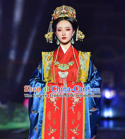 China Ancient Imperial Empress Embroidered Costumes Traditional Song Dynasty Wedding Replica Clothing Full Set