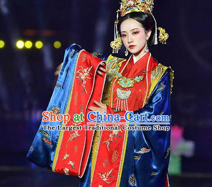 China Ancient Imperial Empress Embroidered Costumes Traditional Song Dynasty Wedding Replica Clothing Full Set