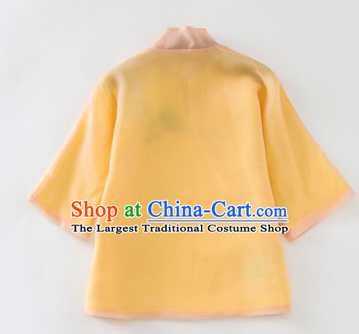 China Traditional Tang Suit Shirt Upper Outer Garment Women Embroidered Orange Organza Blouse