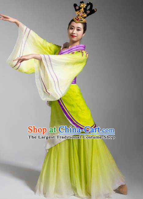 China Woman Stage Performance Clothing Classical Dance Costume Goddess Dance Yellow Hanfu Dress