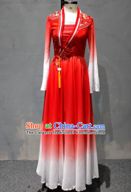 China Drum Dance Red Dress Classical Dance Costume Stage Performance Clothing