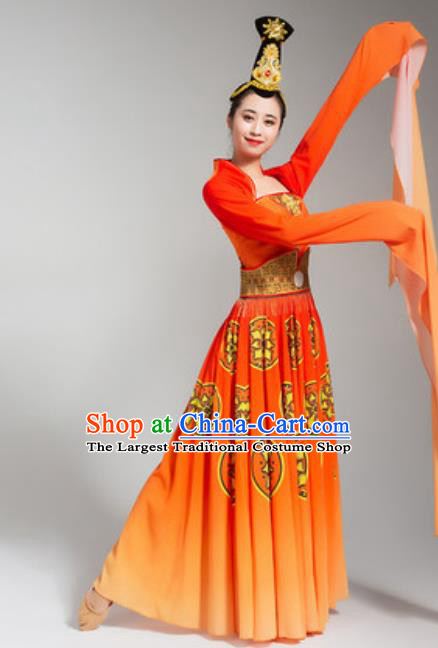China Water Sleeve Dance Orange Dress Stage Performance Clothing Classical Dance Costume
