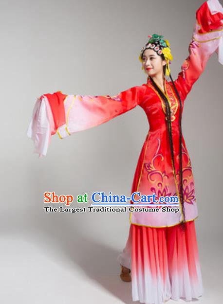 China Traditional Huangmei Opera Red Dress Stage Performance Clothing Classical Dance Water Sleeve Costume