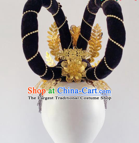 China Traditional Dunhuang Flying Apsaras Dance Hair Accessories Handmade Wig Chignon Classical Dance Headwear