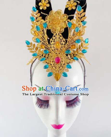 China Handmade Wig Chignon Classical Dance Headwear Traditional Dunhuang Flying Apsaras Dance Hair Accessories