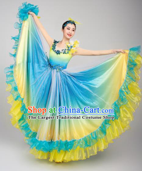 China Traditional Chorus Blue Dress Stage Performance Clothing Opening Dance Costume