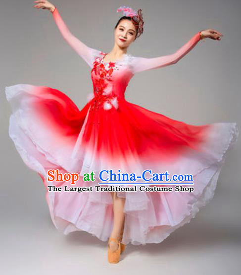China Stage Performance Clothing Opening Dance Costume Traditional Chorus Red Dress