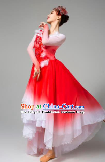 China Stage Performance Clothing Opening Dance Costume Traditional Chorus Red Dress