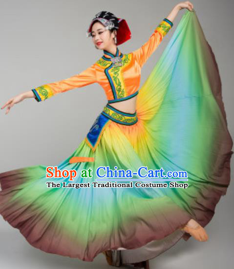 Chinese Yao Minority Dance Costumes Ethnic Stage Performance Orange Outfits