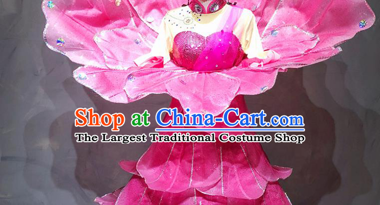 China Modern Dance Costume Traditional Opening Dance Rosy Peony Dress Stage Performance Clothing
