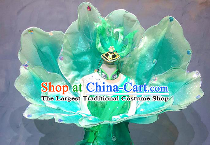 China Traditional Opening Dance Green Peony Dress Stage Performance Clothing Modern Dance Costume