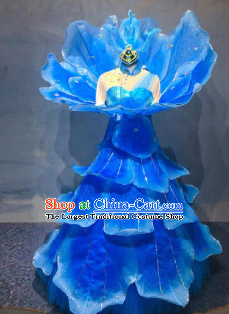 China Traditional Opening Dance Royalblue Peony Dress Modern Dance Stage Performance Clothing