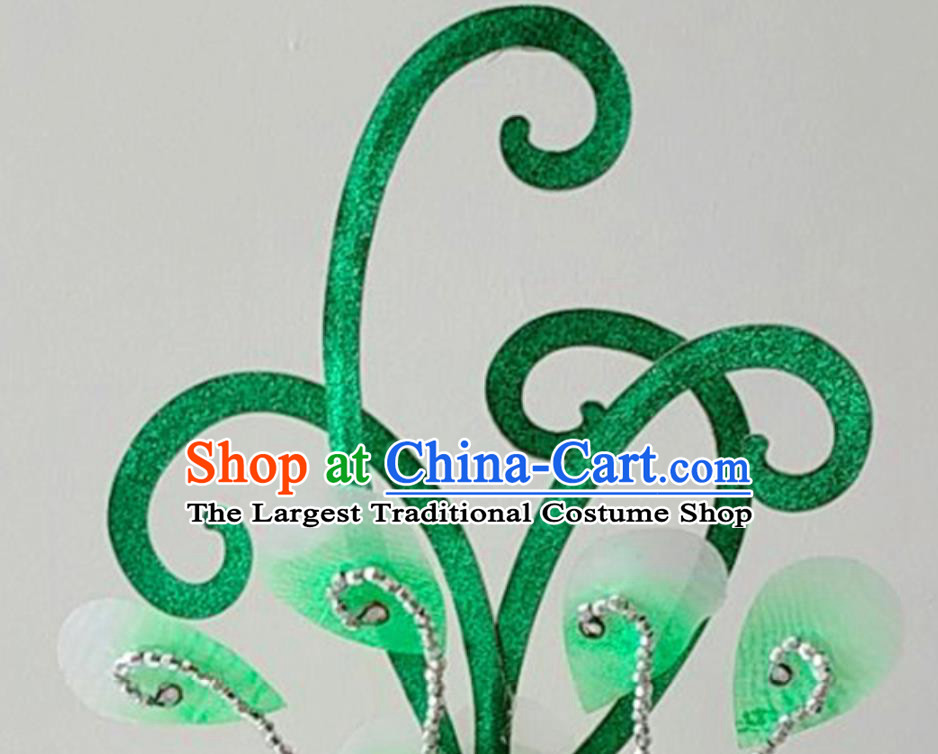 China Handmade Stage Performance Headwear Traditional Yangko Dance Hair Accessories Folk Dance Green Hair Clasp