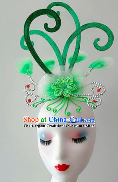China Handmade Stage Performance Headwear Traditional Yangko Dance Hair Accessories Folk Dance Green Hair Clasp