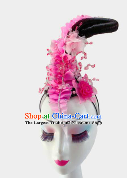 China Handmade Umbrella Dance Wigs Chignon Traditional Classical Dance Pink Flowers Hair Clasp
