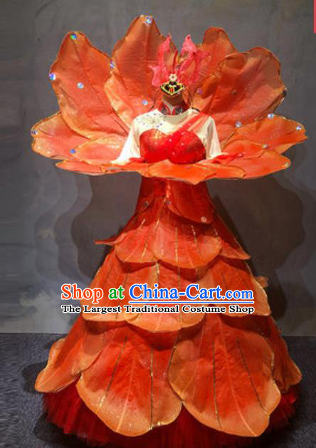 China Stage Performance Clothing Modern Dance Costume Traditional Opening Dance Red Peony Dress