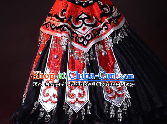 Chinese Ethnic Wedding Bride Red Dress Outfits Miao Nationality Minority Stage Performance Costumes