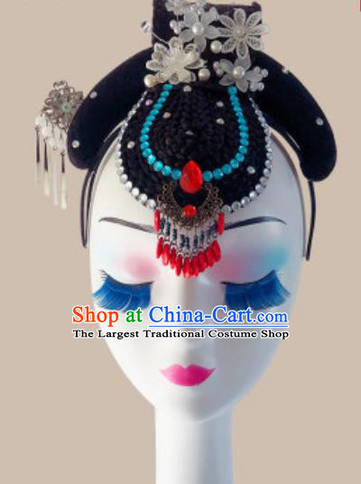 China Traditional Stage Performance Wigs Chignon Headpiece Handmade Classical Dance Hair Clasp