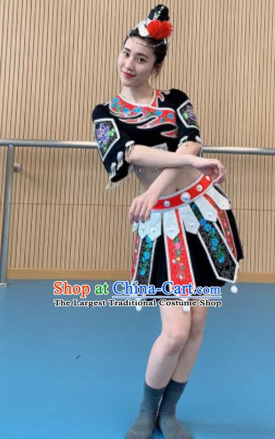 Chinese Tujia Nationality Minority Folk Dance Costumes Ethnic Woman Stage Performance Dress Outfits