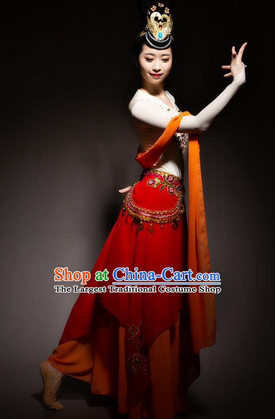 China Classical Dance Costume Flying Apsaras Dance Stage Performance Red Dress