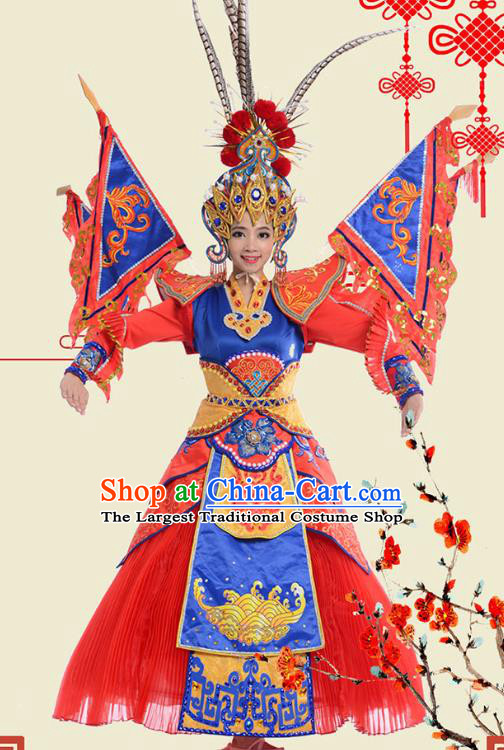 China Traditional Peking Opera Blues Red Dress Beijing Opera Stage Performance Actress Costume