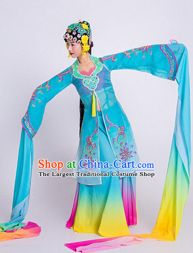 China Beijing Opera Stage Performance Clothing Woman Water Sleeve Dance Blue Dress Outfits