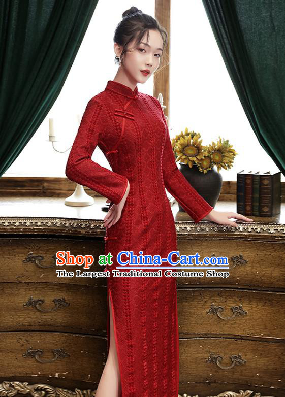 Chinese Classical Wedding Qipao Dress Traditional National Toast Costume Bride Dark Red Cheongsam