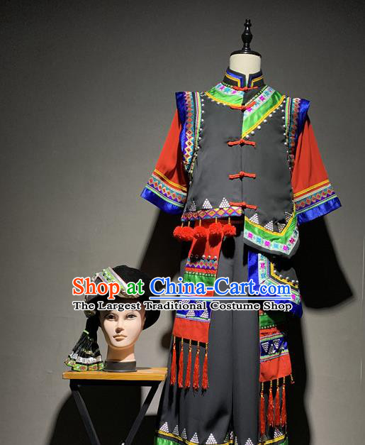 Chinese Yi Nationality Dance Costumes Ethnic Minority Stage Performance Clothing and Hat for Men