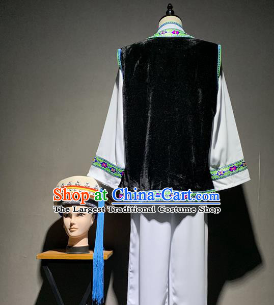 Chinese Dai Nationality Dance Costumes Yunnan Ethnic Minority Folk Dance Clothing and Hat for Men