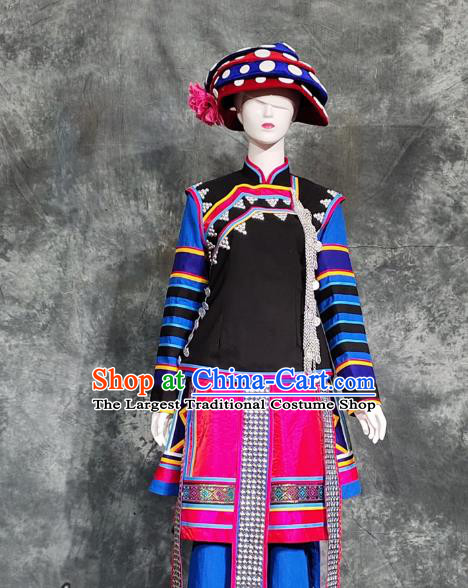 Chinese Dai Nationality Woman Costumes Yunnan Ethnic Minority Folk Dance Outfits and Hat