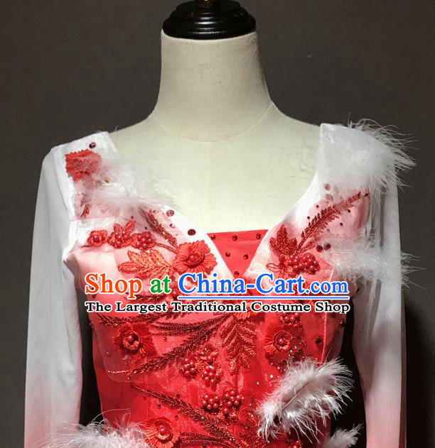 China Modern Dance Stage Performance Costume Classical Dance Red Dress