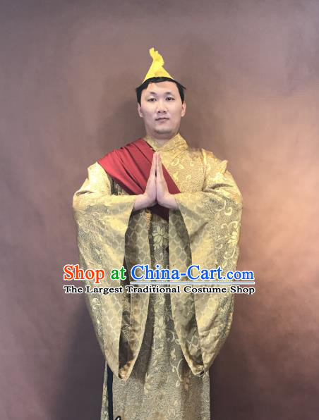 Chinese Traditional Stage Performance Costumes Ancient Monk Golden Robe